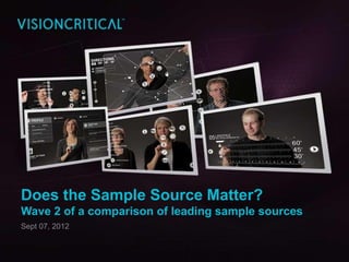 Does the Sample Source Matter?
Wave 2 of a comparison of leading sample sources
Sept 07, 2012
 