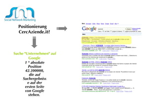 Positionierung  CercAziende.it? 1 ° absolute Position 42.300000, die auf Suchergebnisse auf der ersten Seite von Google stehen.  Suche "Unternehmen" auf Google  
