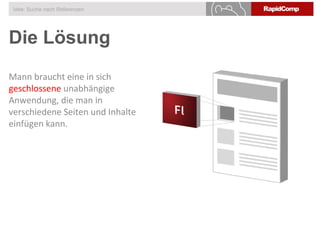 Die Lösung
Idee: Suche nach Referenzen
Mann braucht eine in sich
geschlossene unabhängige
Anwendung, die man in
verschiedene Seiten und Inhalte
einfügen kann.
 