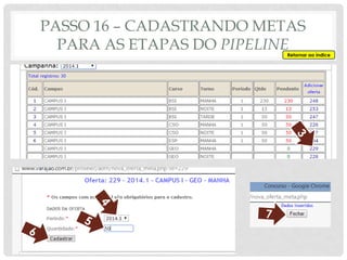 PASSO 16 – CADASTRANDO METAS
PARA AS ETAPAS DO PIPELINERetornar ao índice
 