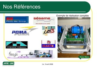 Nos Références Le : 9 avril 2008 Exemple de réalisation complète Retour Menu 