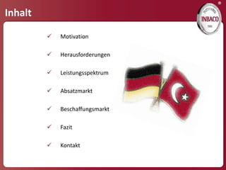 ®
Inhalt

            Motivation

            Herausforderungen

            Leistungsspektrum

            Absatzmarkt

            Beschaffungsmarkt

            Fazit

            Kontakt
 