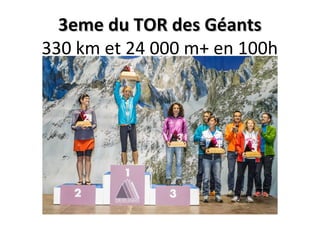 3eme du TOR des Géants3eme du TOR des Géants
330 km et 24 000 m+ en 100h
 