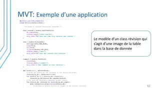 MVT: Exemple d’une application
42
Le modèle d’un class révision qui
s’agit d’une image de la table
dans la base de donnée
 