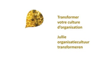 Transformer
votre culture
d’organisation
Jullie
organisatiecultuur
transformeren
 