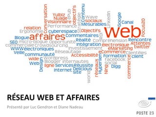 Réseau web et affaires Présenté par Luc Gendron et Diane Nadeau 
