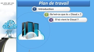 Plan de travail
1
2
3
Introduction
Qu'est-ce que le « Cloud » ?
D’où vient le Cloud ?
2
 