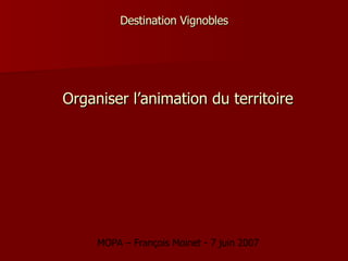 Destination Vignobles Organiser l’animation du territoire MOPA – François Moinet - 7 juin 2007 