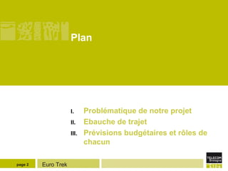 Plan Problématique de notre projet Ebauche de trajet Prévisions budgétaires et rôles de chacun page  