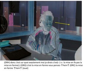 (DRH) donc c’est sur quoi exactement moi je dirais c’est(--) s:: la mise en fo pas la
mise en forme(-) (DRG) c’est la mise en forme vous pensez ↑hein↑ (DRC) la mise
en forme ↑hein↑ *ouai]
 