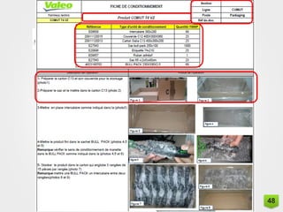 Qualification du processus et dossiers technique
Fiche de conditionnement
La fiche de conditionnement illustre la procédure d’emballage,
conditionnement et packaging du produit
48
 