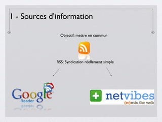 1 - Sources d’information

                Objectif: mettre en commun




              RSS: Syndication réellement simple
 