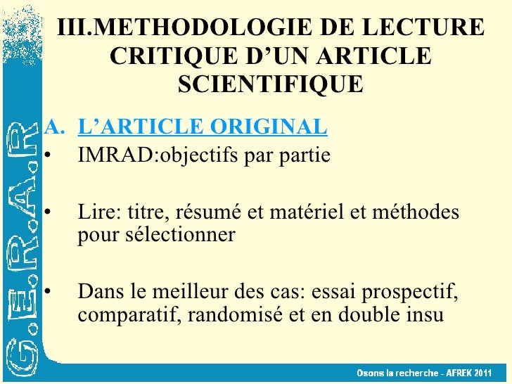 Analyse critique de la littérature scientifique, congrès AFREK du 22/…