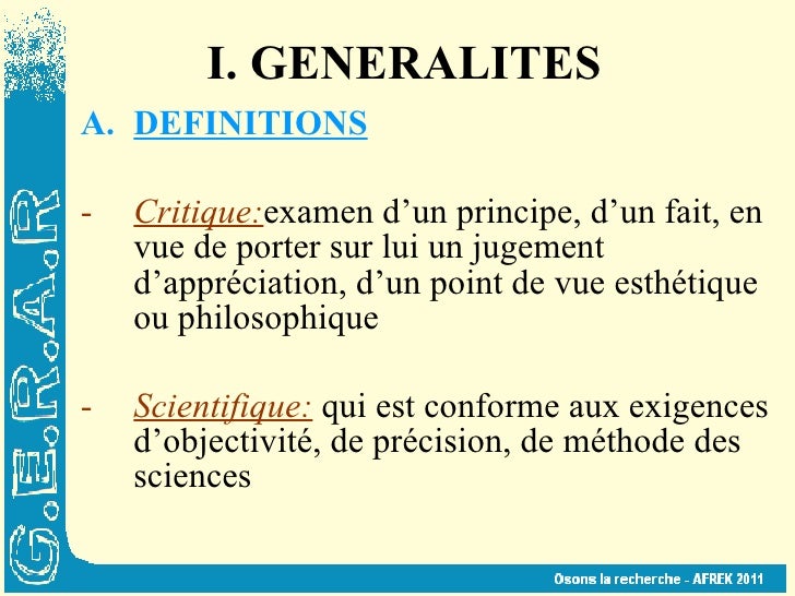 Analyse critique de la littérature scientifique, congrès AFREK du 22/…