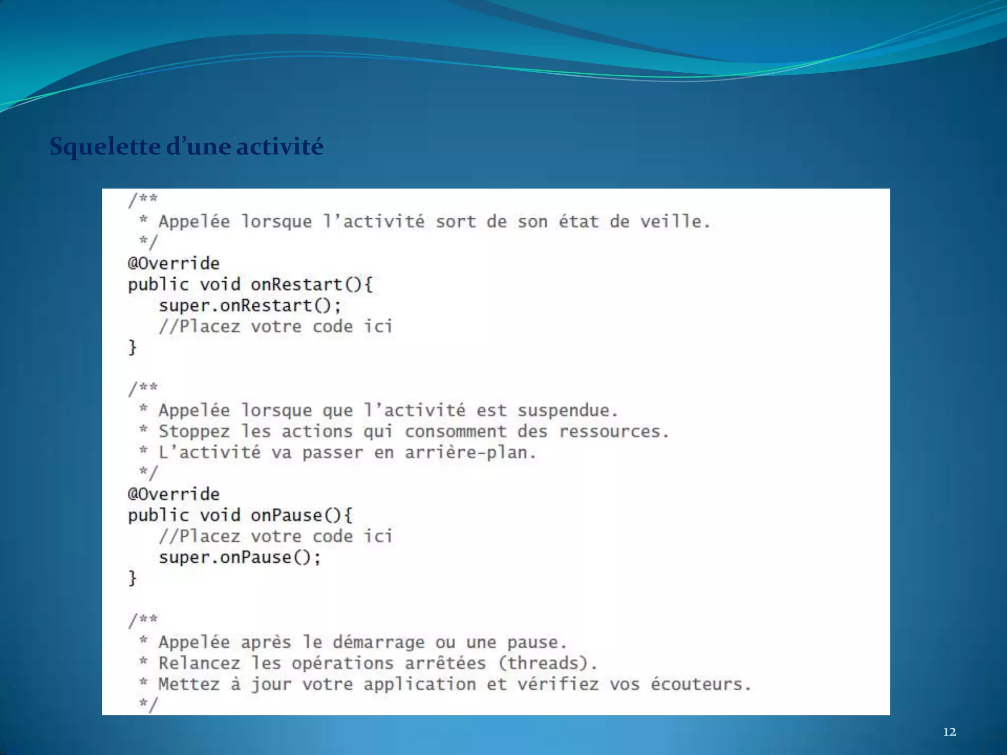 Squelette d’une activité




                           12
 