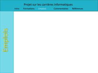 Projet sur les carrières informatiques
Intro   Formations   Emplois   Commentaires   Références
 