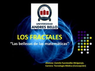 LOS FRACTALES
“Las bellezas de las matemáticas”



                   Alumno: Camila Fuentealba Melgarejo.
                   Carrera: Tecnología Médica (Concepción)
 