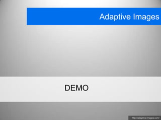 Adaptive Images




DEMO


               http://adaptive-images.com/
 