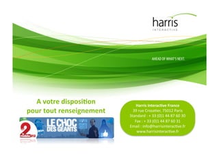 A(votre(disposiEon(         Harris(InteracEve(France (
pour(tout(renseignement
                      (     39&rue&CrozaCer,&75012&Paris   &
                          Standard&:&+&33&(0)1&44&87&60&30   &
                             Fax&:&+&33&(0)1&44&87&60&31 &
                          Email&:&info@harrisinteracCve.fr   &
                              www.harrisinteracCve.fr&
 