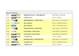 Programme rugby du 16 au 18 mai