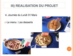III) REALISATION DU PROJET 
4. Journée du Lundi 31 Mars 
 Le menu : Les desserts 
13 
 