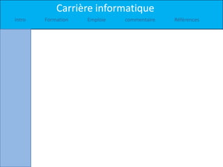 Carrière informatique
Intro Formation Emploie commentaire Références