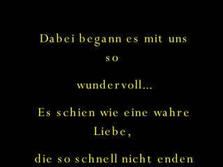Dabei begann es mit uns so  wundervoll... Es schien wie eine wahre Liebe,  die so schnell nicht enden würde... 