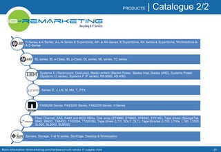 PRODUCTS | Catalogue 2/2 
D-Series & K-Series, A-L-N Series & Superdome, RP- & RX-Series, & Superdome, RX Series & Superdome, Workstations B- 
& C-Series 
BL series, BL e-Class, BL p-Class, DL series, ML series, TC series 
Systems X ( Rackmount, Deskside), Blade centers (Blades Power, Blades Intel, Blades AMD), Systems Power 
(Systems I (I series), Systems P (P series), RS 6000, AS 400) 
Series: E, J, LN, M, MX, T, PTX 
FAS6200 Series, FAS3200 Series, FAS2200 Series, V-Series 
Fiber Channel, SAS, RAID and SCSI HBAs, Disk array (ST9990, ST9985, ST6540, ST6140), Tape drives (StorageTek 
9940, 9840C, T9840D, T10000A, T10000B), Tape drives (LTO, SDLT, DLT), Tape libraries (L700, L700e, L180, L5500, 
SL500, SL3000, SL8500) 
Servers, Storage, V et M series, StorEdge, Desktop & Workstation 
More information: ibremarketing.com/hardware/multi-vendor-IT-supplier.html - 2-92-9 - 
 