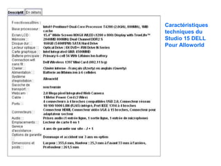 Caractéristiques techniques du Studio 15 DELL Pour Alloworld 