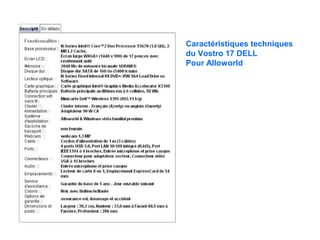 Caractéristiques techniques du Vostro 17 DELL Pour Alloworld 