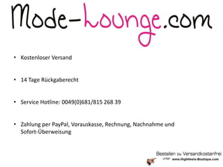 • Kostenloser Versand
• 14 Tage Rückgaberecht
• Service Hotline: 0049(0)681/815 268 39
• Zahlung per PayPal, Vorauskasse, Rechnung, Nachnahme und
Sofort-Überweisung

 