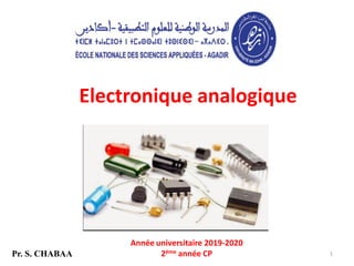 1
Electronique analogique
Année universitaire 2019-2020
2éme année CP
Pr. S. CHABAA
 