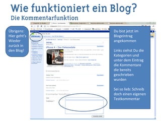Ein Blogeintrag Klicke doch mal hier auf den Titel des Blogeintrages Du bist jetzt im Blogeintrag angekommen Links siehst Du die Kategorien und unter dem Eintrag die Kommentare die bereits geschrieben wurden  Sei so lieb: Schreib doch einen eigenen Testkommentar Übrigens: Hier geht’s  Wieder zurück in den Blog! 