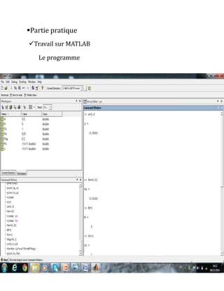 Partie pratique
Travail sur MATLAB
Le programme
 