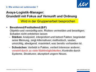 2. Wie wirken wir aufeinander ?




                                        Wird in der Gruppenarbeit besprochen




Internationaler Controller Verein | AK Berlin-Brandenburg | 51.AK-Sitzung
 