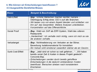 4. Wie können wir Entscheidungen beeinflussen ?
4.5 Ausgewählte Denkfehler/Biases

 Biase:                                                           Beispiel & Beschreibung:




Internationaler Controller Verein | AK Berlin-Brandenburg | 51.AK-Sitzung
 