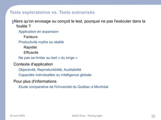 « Continuous attention to technical excellence and good design enhances agility » Les pratiques pour répondre aux nouveaux besoins Tester au plus tôt ->  Test Driven Developpement 
