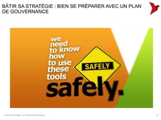 BÂTIR SA STRATÉGIE : BIEN SE PRÉPARER AVEC UN PLAN
DE GOUVERNANCE




CITOYEN OPTIMUM : LE POUVOIR DE CHACUN               27
 