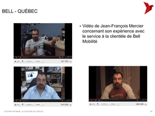 BELL - QUÉBEC


                                            Vidéo de Jean-François Mercier
                                             concernant son expérience avec
                                             le service à la clientèle de Bell
                                             Mobilité




CITOYEN OPTIMUM : LE POUVOIR DE CHACUN                                           63
 