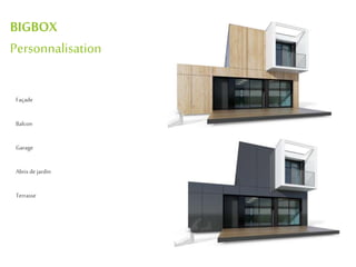 BIGBOX
Personnalisation
Façade
Balcon
Garage
Abris de jardin
Terrasse
 
