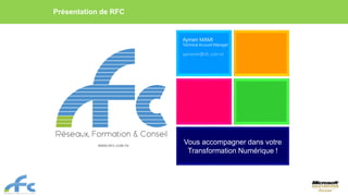 Aymen MAMI
Technical Account Manager
aymenm@rfc.com.tn
Vous accompagner dans votre
Transformation Numérique !
WWW.RFC.COM.TN
WWW.RFC.COM.TN
Présentation de RFC
 
