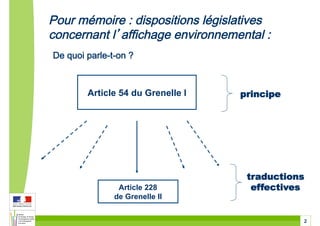 Article 54 du Grenelle I   principe




                            traductions
       Article 228           effectives
      de Grenelle II


                                      2
 