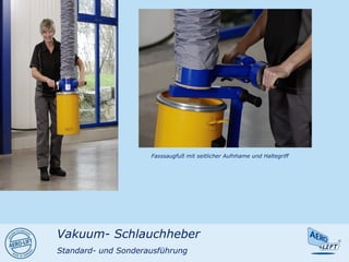 Fasssaugfuß mit seitlicher Aufnhame und Haltegriff
Vakuum- Schlauchheber
Standard- und Sonderausführung
 