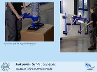 Kartonssaugfuß mit Doppelrechtecksauger
Vakuum- Schlauchheber
Standard- und Sonderausführung
 