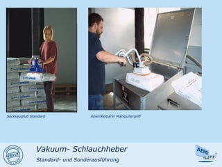 Sacksaugfuß Standard Abwinkelbarer Manipuliergriff
Vakuum- Schlauchheber
Standard- und Sonderausführung
 