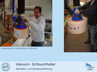 Sondersaugfuß für das Handling von Papiercoils
Vakuum- Schlauchheber
Standard- und Sonderausführung
 