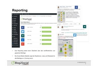 © ADENION 2015
Reporting
6
• Das Reporting bietet einen Überblick über alle veröffentlichten und
geplanten Beiträge.
• Die Social Media Statistik zeigt die Reaktionen, Likes und Retweets für
alle Beiträge an. (Coming soon)
 