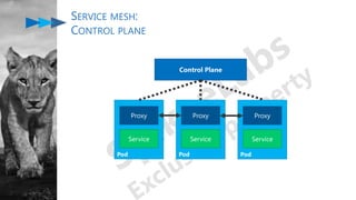 Pod
Pod
SERVICE MESH:
CONTROL PLANE
Control Plane
Proxy Proxy
Service Service
Pod
Proxy
Service
 