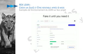 REX LEAN :
CRÉER UN SAAS ET ÊTRE RENTABLE APRÈS 6 MOIS
Exemples de fonctionnement du LEAN sur leur projet
 
