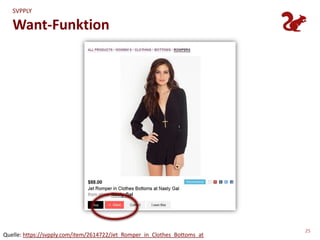 SVPPLY

   Want-Funktion




                                                                           25
Quelle: https://svpply.com/item/2614722/Jet_Romper_in_Clothes_Bottoms_at
 